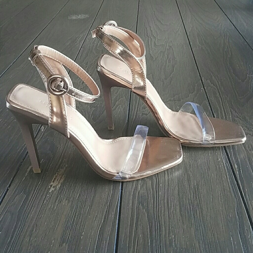 NASTYGAL Rose Gold Heels with Clear toe strap